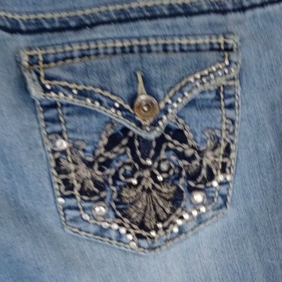 Nine West Metallic Embroidered Thick Stitched Studded Distressed Jeans 14/31 - Picture 4 of 8